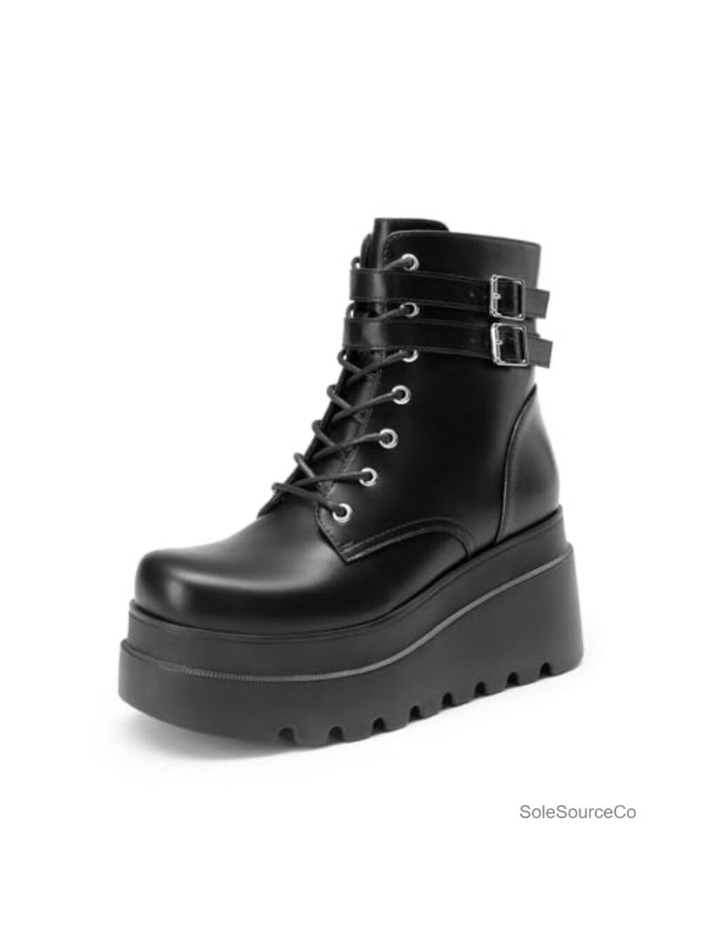 Gothic Combat Lace Up Ankle Boots Chunky Platform Faux Leather